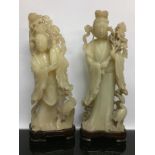 A PAIR OF C19TH CHINESE SOAPSTONE FIGURES.