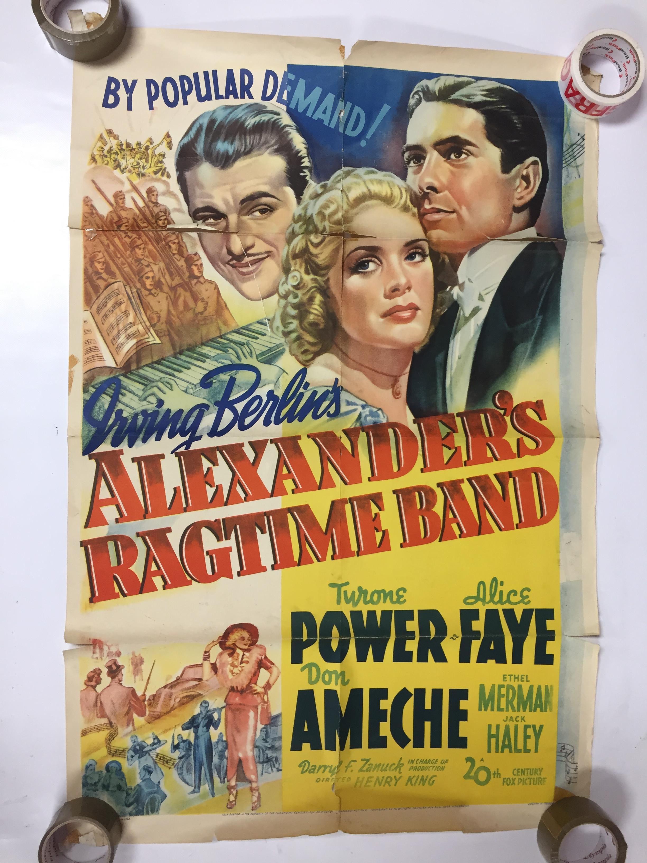 1940S COLOUR FILM POSTER 'ALEXANDER'S RAGTIME BAND' 68 X 102CM (POOR CONDITION)