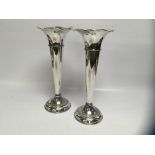 PAIR OF LARGE SILVER PLATED TRUMPET VASES,