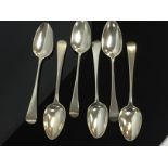 SIX EARLY OLD ENGLISH PATTERN SILVER SERVING SPOONS,