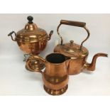 EXTRA LARGE VICTORIAN COPPER KETTLE ALONG WITH A LARGE COPPER JUG AND COPPER SAMOVAR