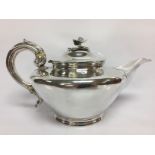 WILLIAM IV SILVER TEAPOT, THE LID WITH FLOWERHEAD FINIAL. ENGRAVED WITH ARMORIAL , LONDON 1831 HT.