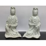 A PAIR OF CHINESE TE-HUA BLANC DE CHINE FIGURES OF GUAN YIN. 8.