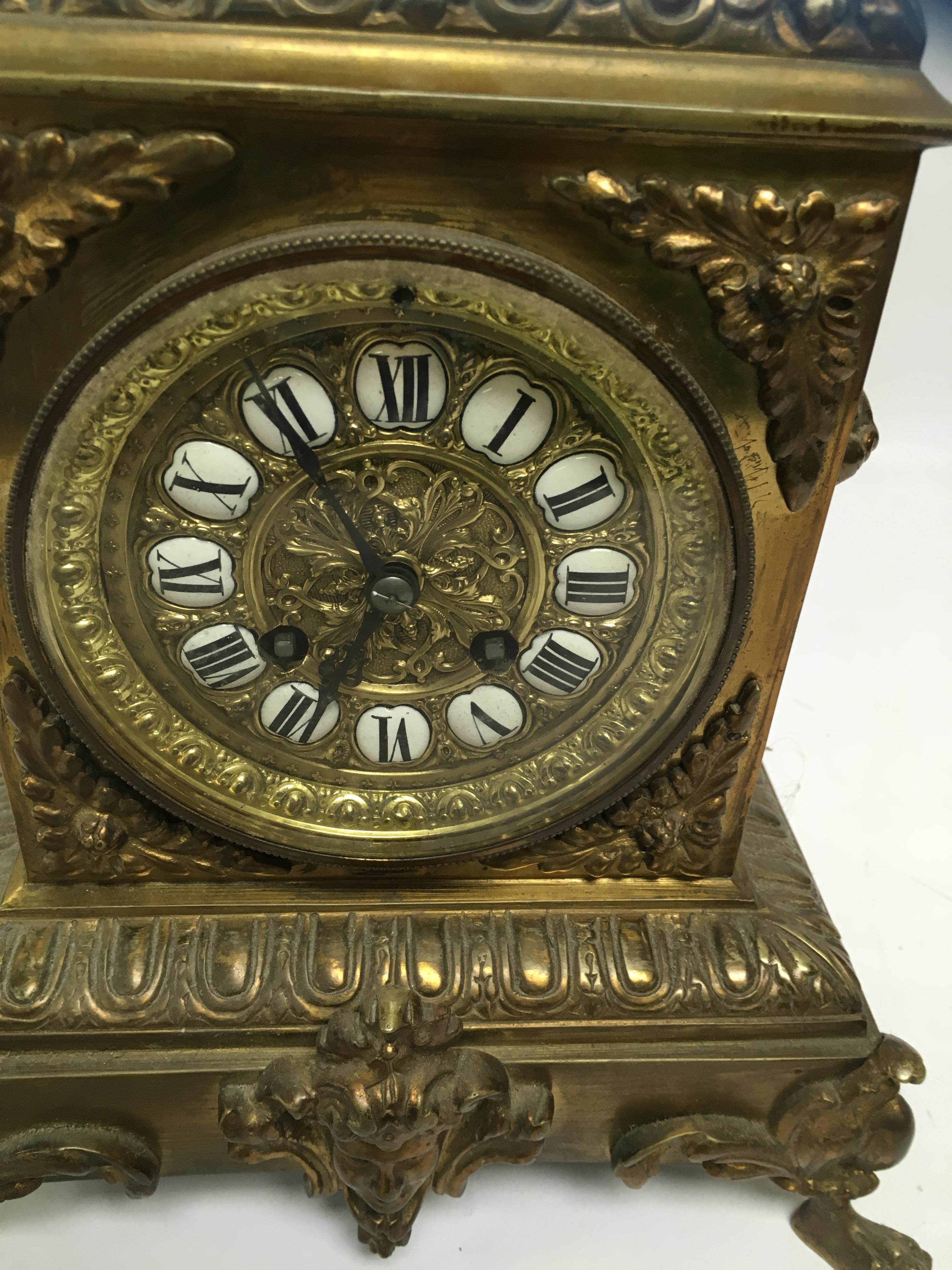 A C19TH GILT METAL MANTLE CLOCK, - Image 2 of 3