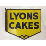 ENAMEL ADVERTISING SIGN (ARROW) LYONS CAKES DOUBLE SIDED,