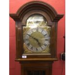 A 20TH CENTURY LONG CASE CLOCK, THREE TRAIN MOVEMENT WITH STRIKE SILENT,