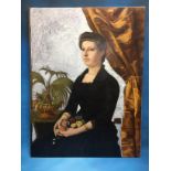 OIL ON CANVAS -PORTRAIT OF A SEATED WOMAN IN BLACK DRESS 102 X 76 CM (RESTORED)