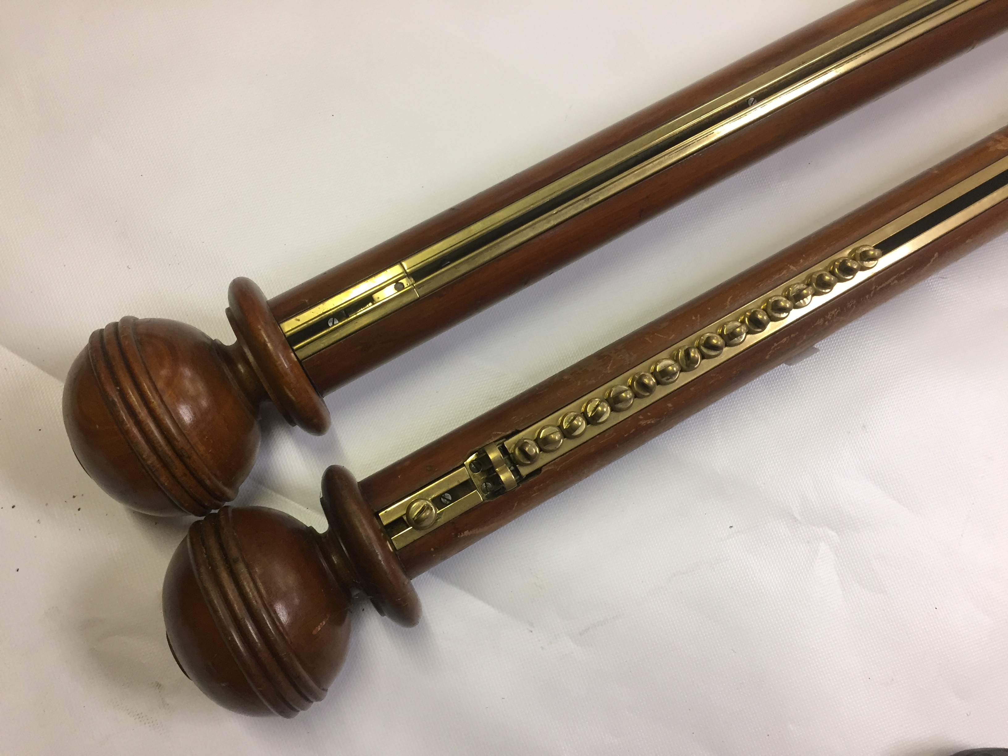 PAIR OF ANTIQUE WOODEN CURTAIN POLES WITH BRASS TRACKS - Image 3 of 3