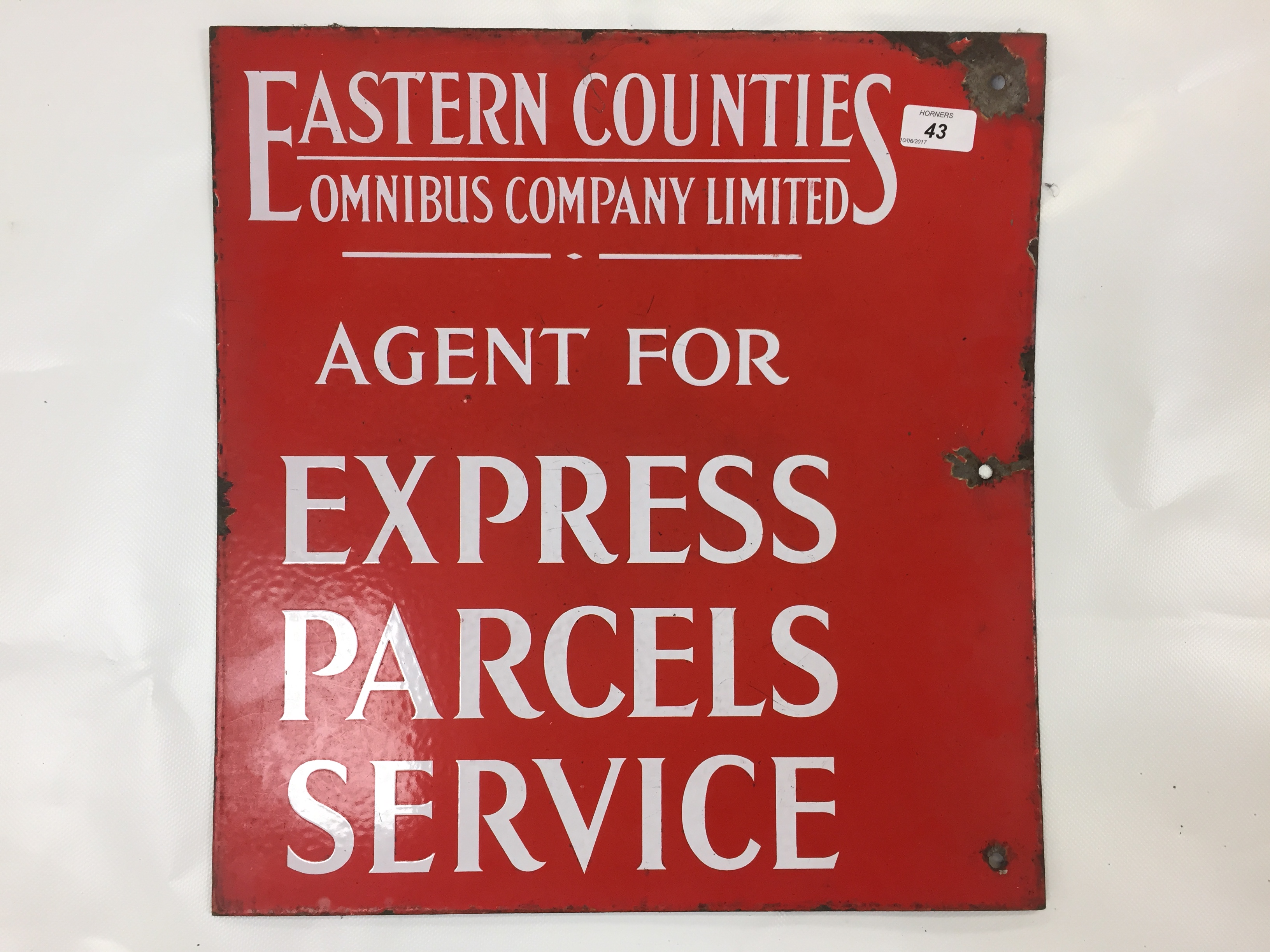 ENAMEL ADVERTISING SIGN - EASTERN COUNTIES OMNIBUS COMPANY LIMITED,