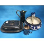 PLATED HOT WATER JUG, PLATED TUREEN AND COVER,