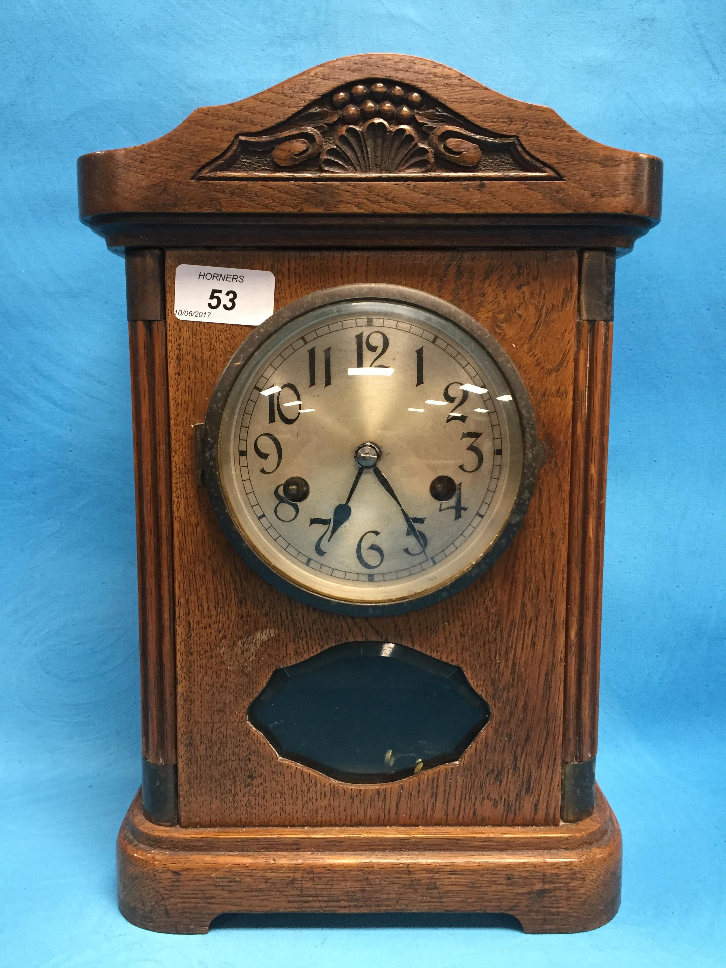 EDWARDIAN OAK MANTLE CLOCK