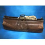 VINTAGE LEATHER CRICKET BAG AND CONTENTS TO INCLUDE PADS, CRICKET BAT, BALLS ETC.