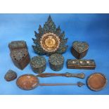 BRASS WRITING SET WITH CLOCK INLAID WITH TURQUOISE