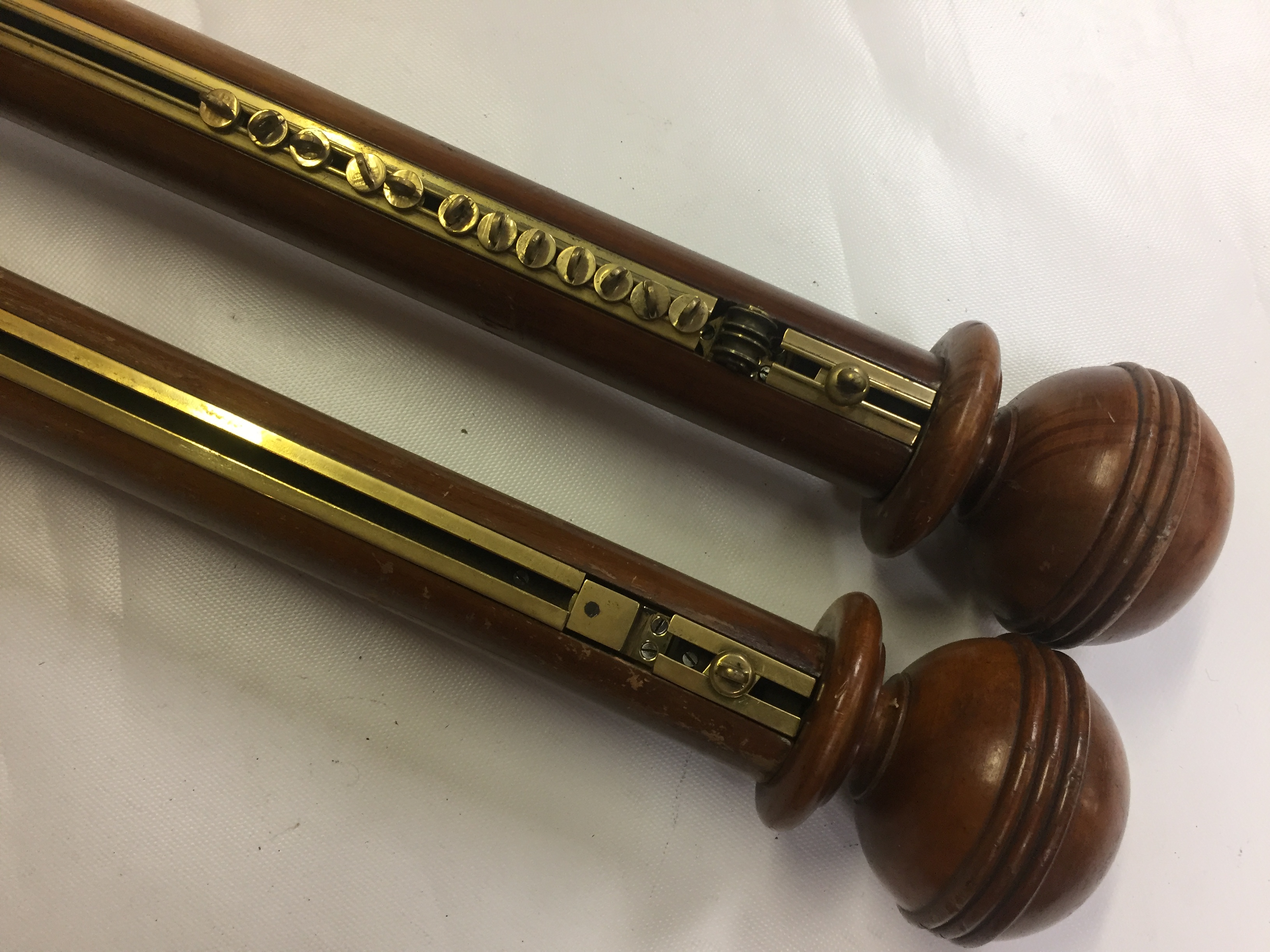 PAIR OF ANTIQUE WOODEN CURTAIN POLES WITH BRASS TRACKS - Image 2 of 3