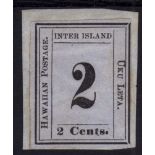 HAWAII: 1860-63 INTER-ISLAND 2c BLACK ON BLUISH-GREY UNUSED, ON SMALL PIECE,