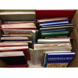 BOX WITH GENERAL AND OTHER COLLECTIONS IN ABOUT 27 SMALL ALBUMS OR FOLDERS