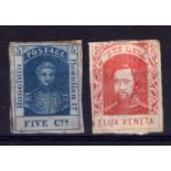 HAWAII: 1861 5c ON BLUISH PAPER, 1861-3 2c ON VERTICALLY LAID PAPER, BOTH UNUSED, 5c ON PIECE,