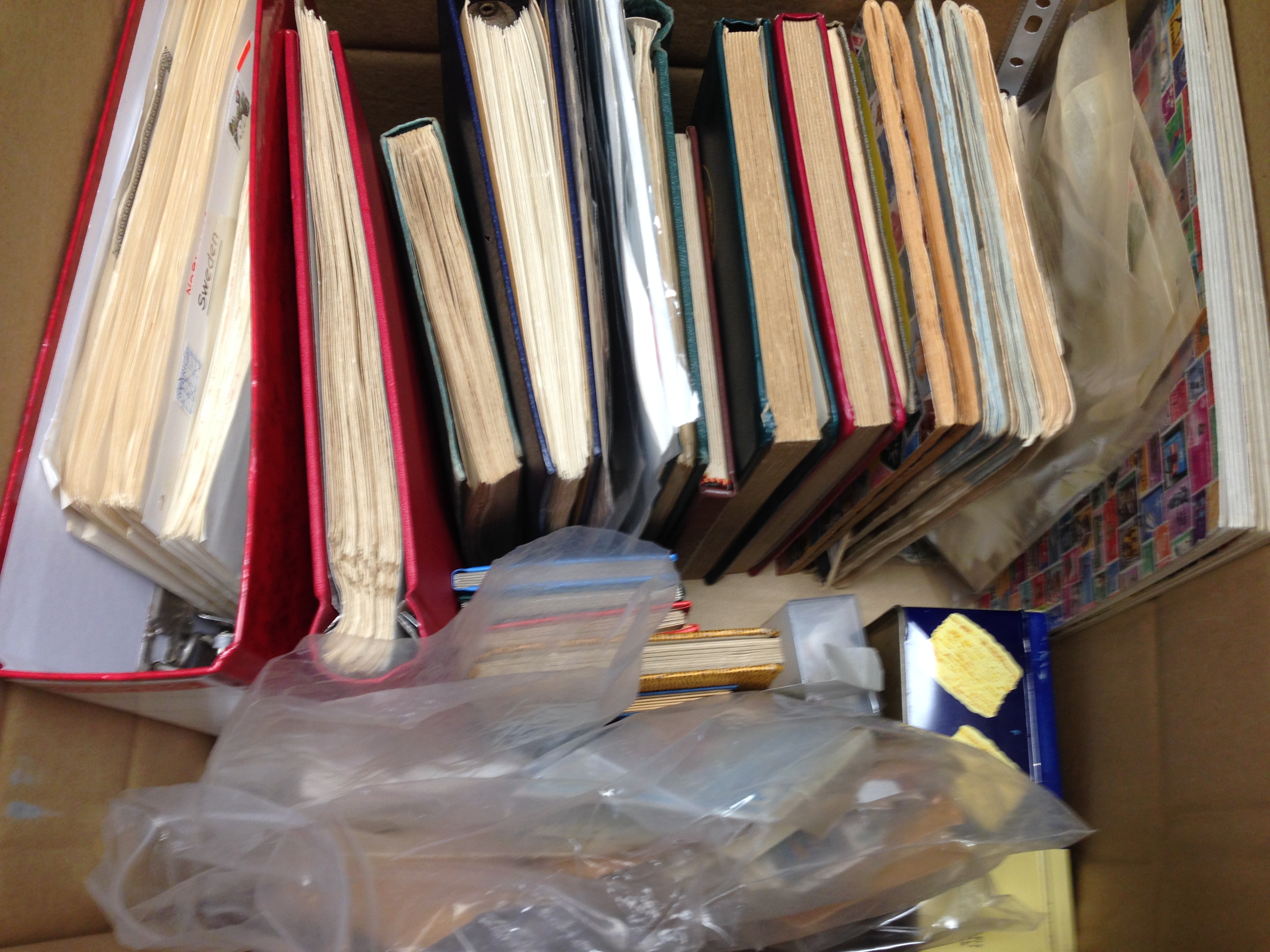 LARGE BOX WITH COLLECTORS SURPLUS IN NUMEROUS ALBUMS AND LOOSE, COVERS, STOCKBOOKS ETC.