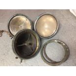 THREE P100 HEADLIGHTS, LUCAS LABEL TO TOP, STAMPED P100S, 30 CM DIAMETER,