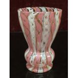 A C19TH VENETIAN GLASS TUMBLER WITH PINK RIBBON DESIGN