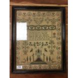 FRAMED SAMPLER DATED 1817 BY MARY ABIGALL 41 X 32CM