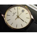 GARRARD GOLD GENTS WRIST WATCH ON BLACK LEATHER STRAP