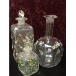 SEVEN VINTAGE PAINTED GLASS FLASKS