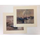 A PAIR OF FISHING BOAT WATERCOLOURS, POSSIBLY NORTH NORFOLK, WELLS BEARING SIGNATURE COX,