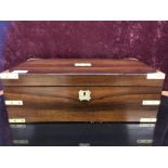 EARLY C19TH CAMPAIGN WRITING BOX/SLOPE IN ROSEWOOD WITH BRASS CORNER BRACES,