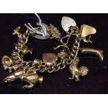 9CT GOLD CHARM BRACELET (15 GOLD & 1 SILVER) 45 GROSS