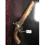 A PERCUSSION PISTOL WITH LARGE BORE APPROX. 10MM. BARREL.