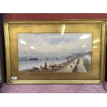 FRAMED WATERCOLOUR "COASTAL SCENE WITH BOATS AND SHIPS" BEARING SIGNATURE W.A.