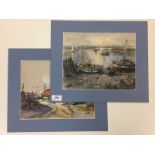 A PAIR OF FISHING BOAT WATERCOLOURS, PROBABLY WELLS, NORTH NORFOLK, BEARING SIGNATURE COX,