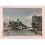 WATERCOLOUR ' ON THE BURE AT BELAUGH NORFOLK' BEARING SIGNATURE ARTHUR E DAVIES.