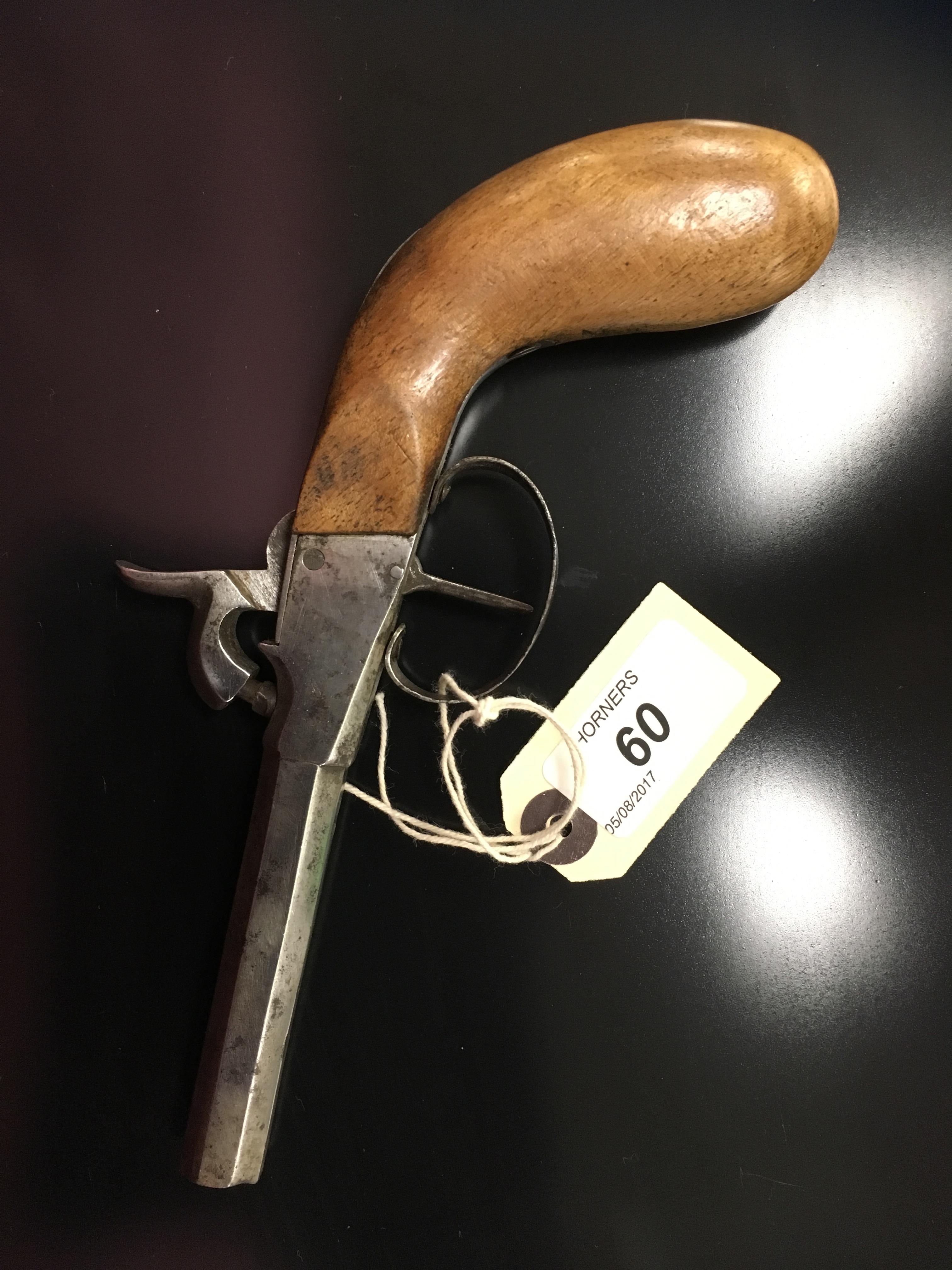 A PERCUSSION PISTOL WITH OCTAGONAL BARREL AND PLAIN FRUITWOOD GRIP. OVERALL LENGTH 20CM. - Image 2 of 2