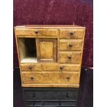 HARDWOOD COLLECTORS CABINET (STANDS 33 CM TALL) WITH SEVEN ASSORTED SIZE DRAWERS AND SPACE BEHIND A