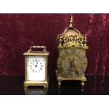 A MAPPIN AND WEBB BRASS LANTERN CLOCK AND A 4 GLASS BRASS CARRIAGE CLOCK AF