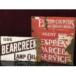 2 ENAMEL ADVERTISING SIGNS - EASTERN COUNTIES OMNIBUS COMPANY LIMITED 43 X 46CM (CONDITION POOR)