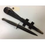 WWII SKYKES COMMANDO KNIFE IN LEATHER SCABBARD