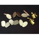 IN A HEART-SHAPED BOX: FIVE PAIRS OF CUFFLINKS, THREE PAIRS 9CT GOLD, ONE PAIR 15CT GOLD,