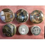 FOUR 19TH CENTURY POT LIDS WITH POTS ALONG WITH A COLD CREAM AND TOOTHPASTE POT AND COVER