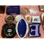 10 VARIOUS ADVERTISING ASHTRAYS TO INCLUDE JOHNNIE WALKER, BLACK AND WHITE, WILLS ETC.