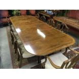 FINE QUALITY REPRODUCTION 10 SEATER DINING TABLE ON A PEDESTAL BASE WITH 10 MATCHING CHAIRS