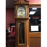 MODERN GOOD QUALITY GERMAN WALNUT 8 DAY LONG CASE CLOCK, COMPLETE WITH KEY,