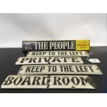 4 ENAMEL 'DOOR' SIGNS & TRIANGULAR 'THE PEOPLE' DESK SIGN