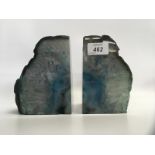 PAIR OF BLUE AGATE CRYSTAL BOOKENDS