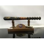 DECORATED SPECIAL CONSTABLE WOODEN TRUNCHEON ON STAND MARKED EWG TALBOT 1914 - 1919 BY HAIFF & CO.