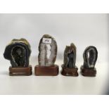 4 X AGATE CRYSTAL SAMPLES ON DISPLAY STANDS