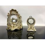 2 PORCELAIN WATCH STANDS WITH GILT DECORATION,