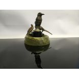 COLD PAINTED BRONZE PHEASANTS MOUNTED ON ONYX ASHTRAY,